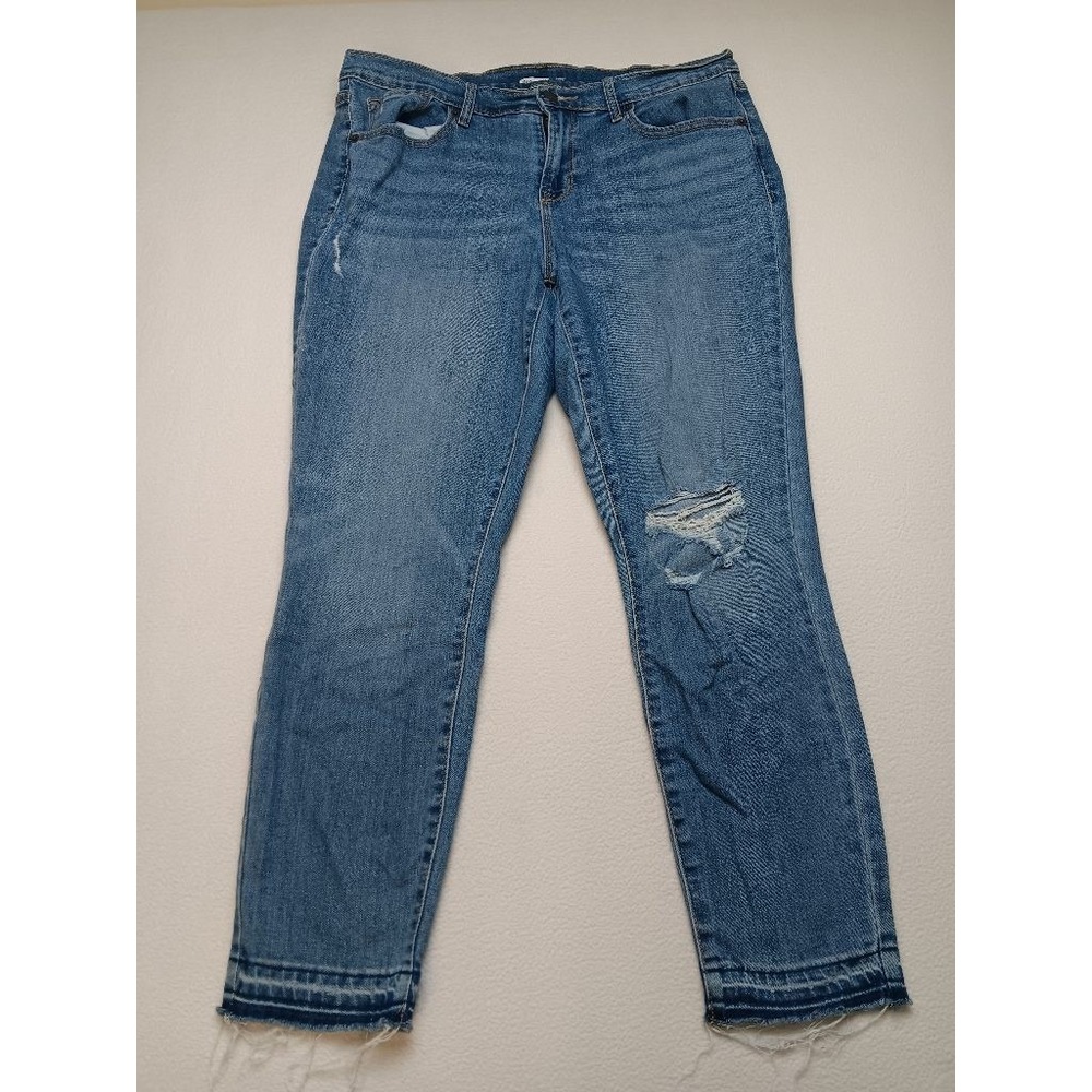 Old Navy Curvy Skinny Jeans Sz 12 Womens Distressed Raw Hem Mid Rise Blue Denim